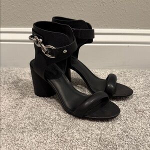 Rebecca Minkoff Black Heeled Sandals with Silver Chain